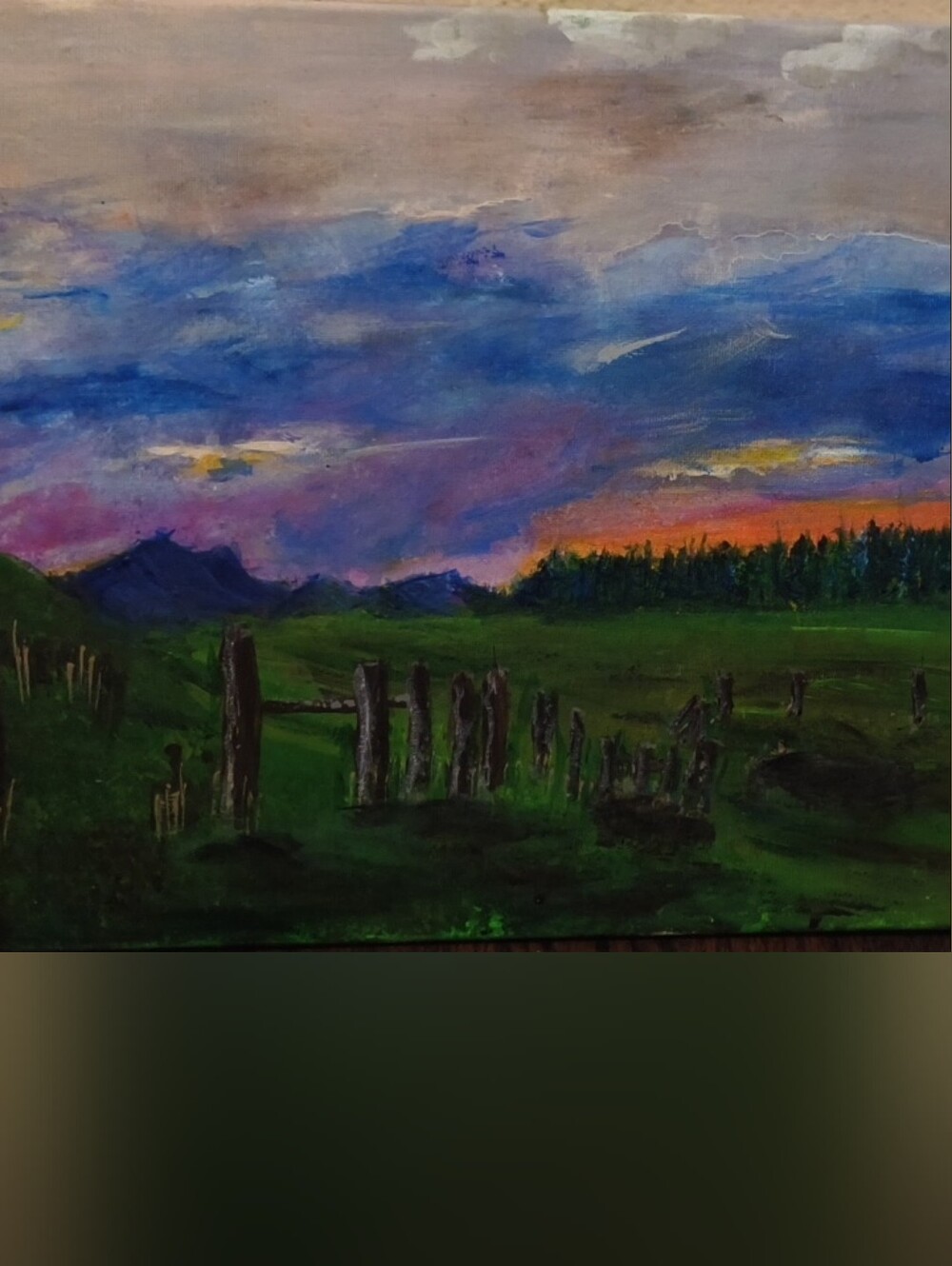 Sunset Landscape Canvas Wall Art - Blue, Green, Orange